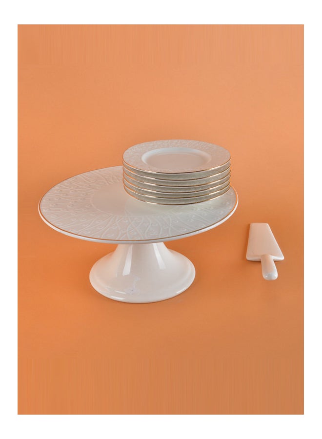 REEM - 8-Piece Porcelain Cake Stand Set White/Gold 28 X 28 X 14cm - Image 1