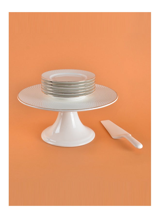 REEM 8-Piece Porcelain Cake Stand Set White/Gold 28 X 28 X 14cm  - Image 2