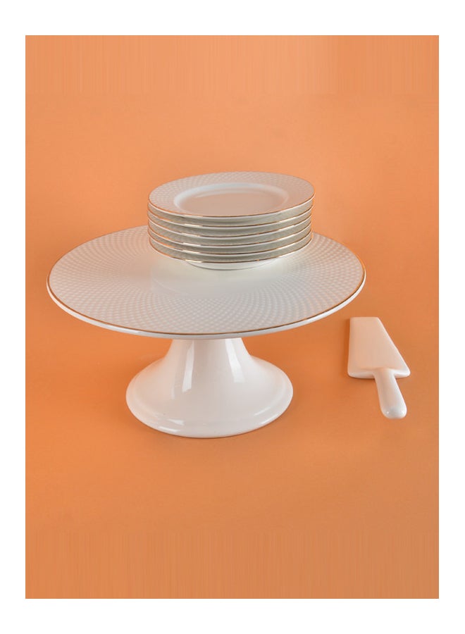 REEM 8-Piece Porcelain Cake Stand Set White/Gold 28 X 28 X 14cm  - Image 3