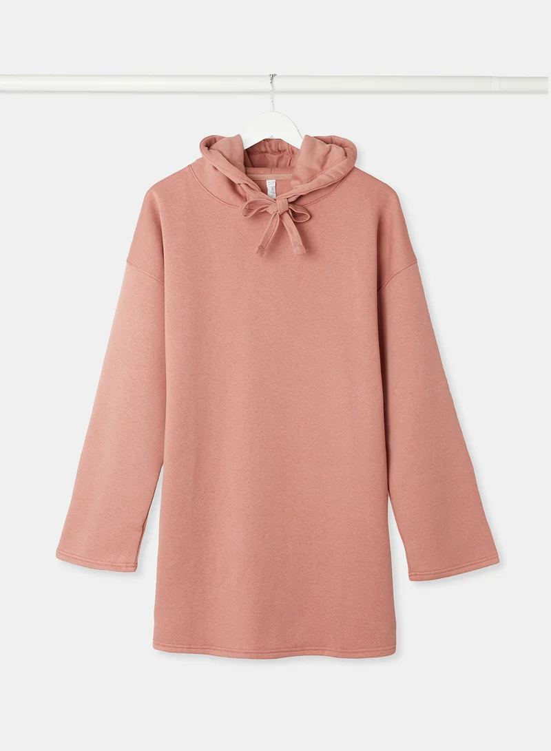 FEMME LUXE Solid Hooded Dress Dusky Pink
