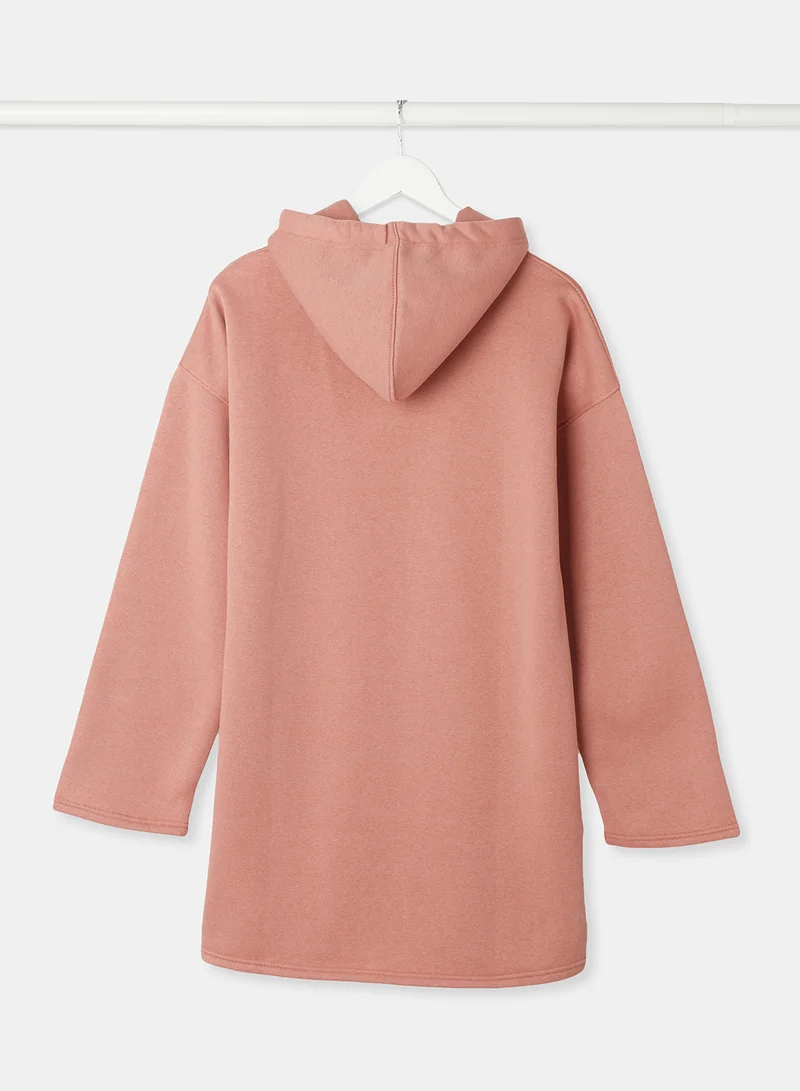 FEMME LUXE Solid Hooded Dress Dusky Pink