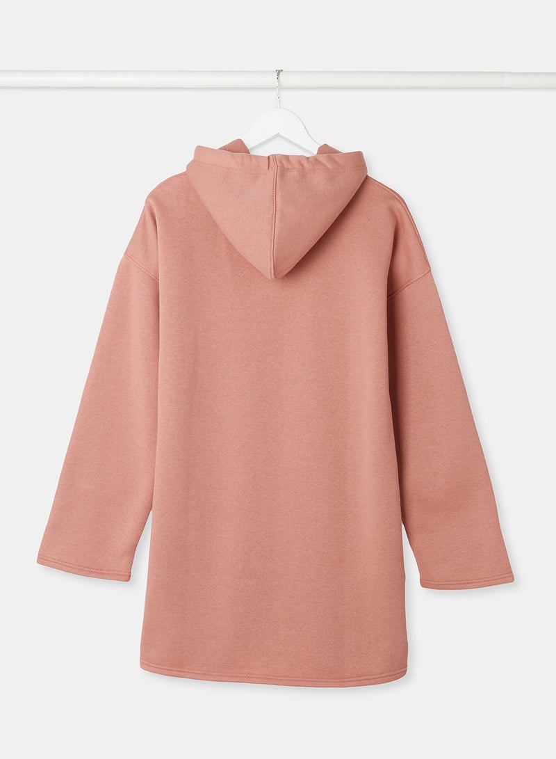 فيمي لوكس فستان سادة بغطاء للرأس وردي داكن - Image 2