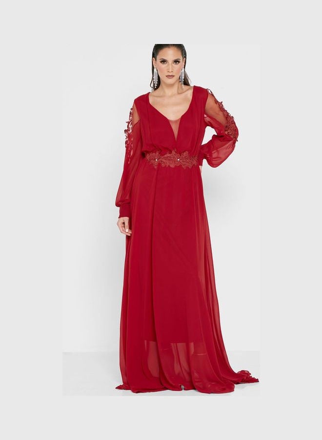 Ella Limited Edition - Lace Detail Maxi Dress Red - Image 1