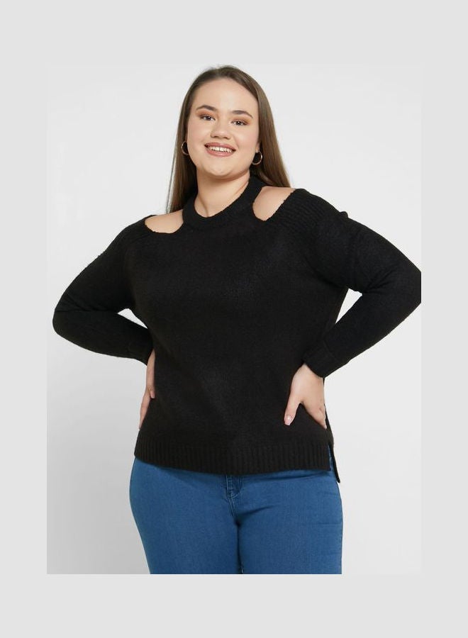 Ella Plus Cold Shoulder Sweater Black  - Image 1