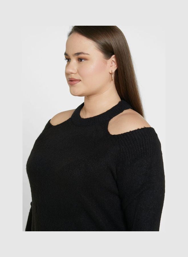Ella Plus Cold Shoulder Sweater Black  - Image 3