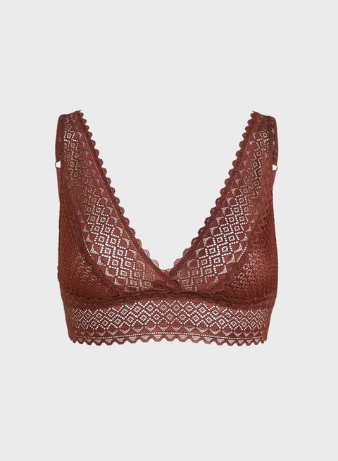 Lace Detail Plunge Bra Brown