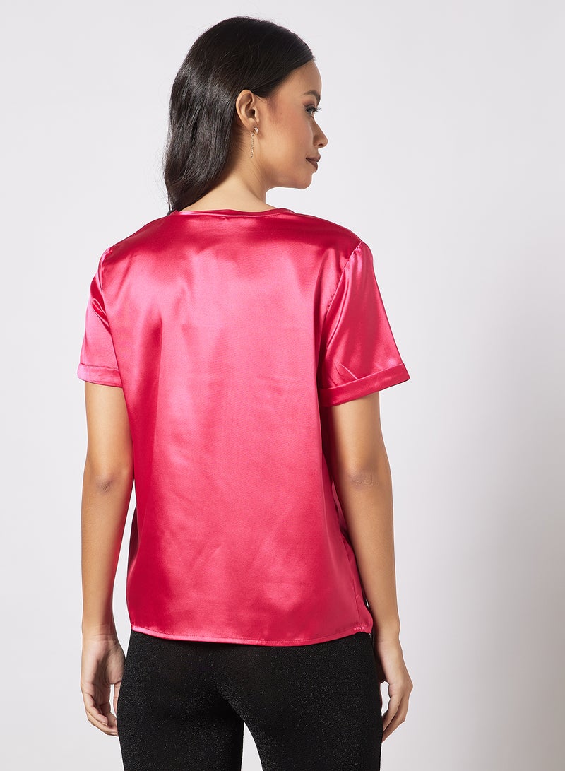 Aila Women's Casual Short Sleeves Crew Neck Top Pink  - Image 2