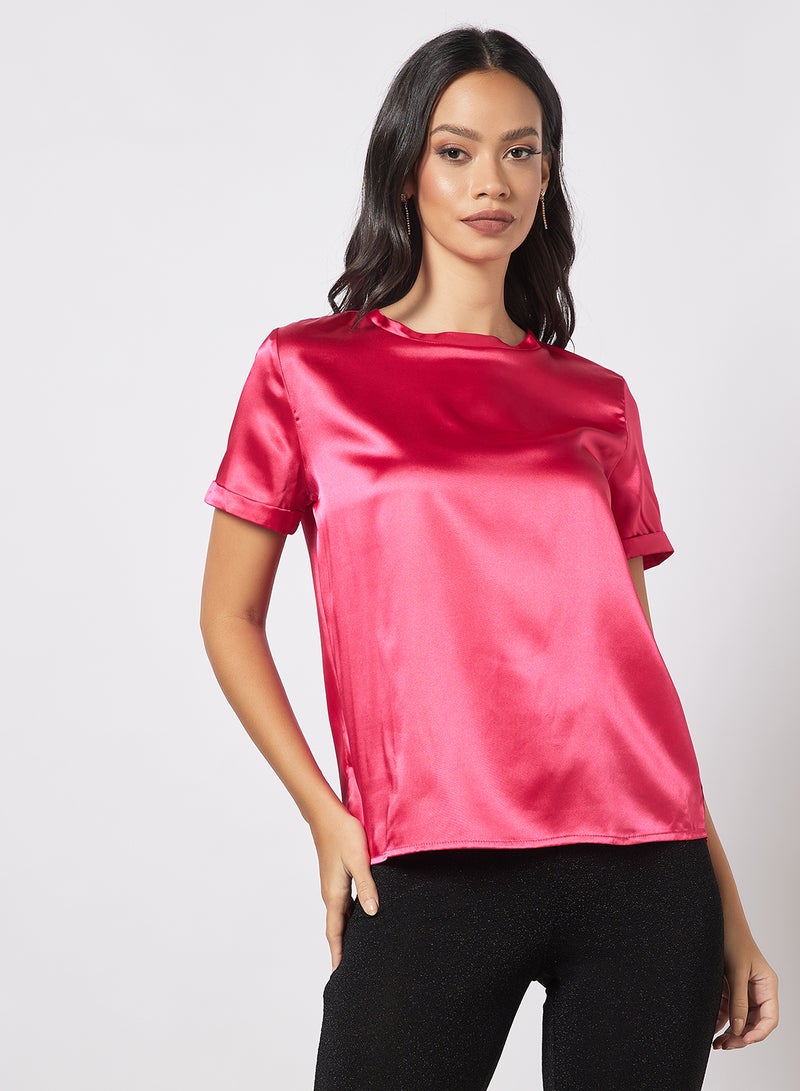 Aila Women's Casual Short Sleeves Crew Neck Top Pink  - Image 1