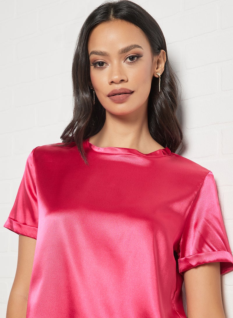 Aila Women's Casual Short Sleeves Crew Neck Top Pink  - Image 3