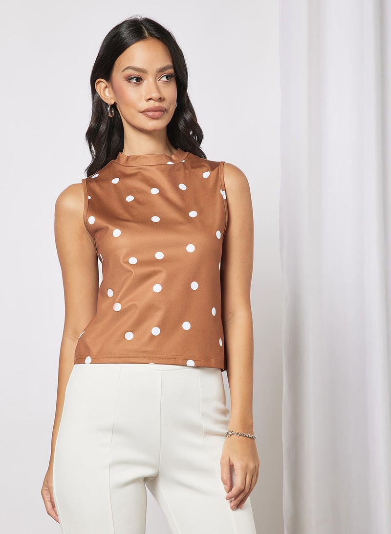 Aila Women's Casual Sleeveless Printed Knitted Top Brown/White - Image 1