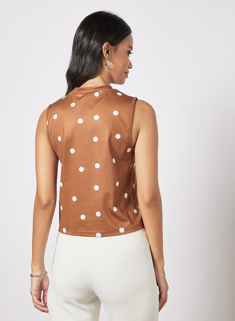 Aila Women's Casual Sleeveless Printed Knitted Top Brown/White - Image 2