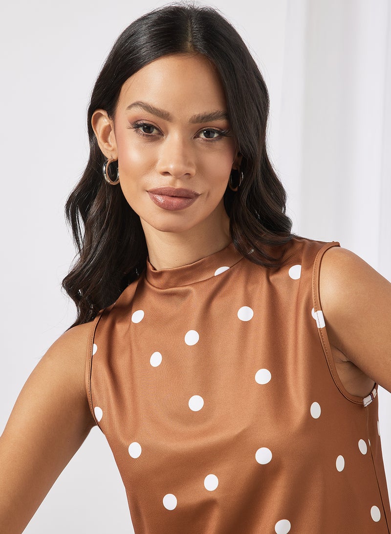 Aila Women's Casual Sleeveless Printed Knitted Top Brown/White - Image 3
