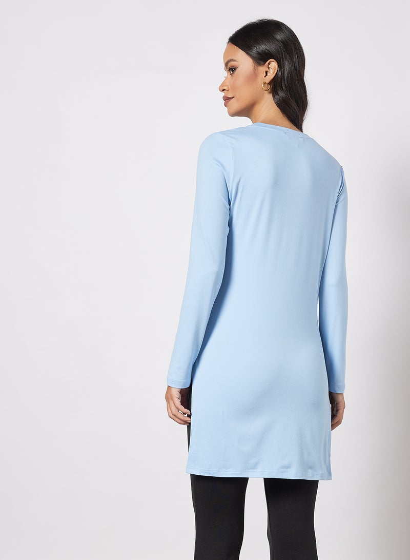Aila - Women's Solid Design Casual Side Slit Top Blue - Image 1
