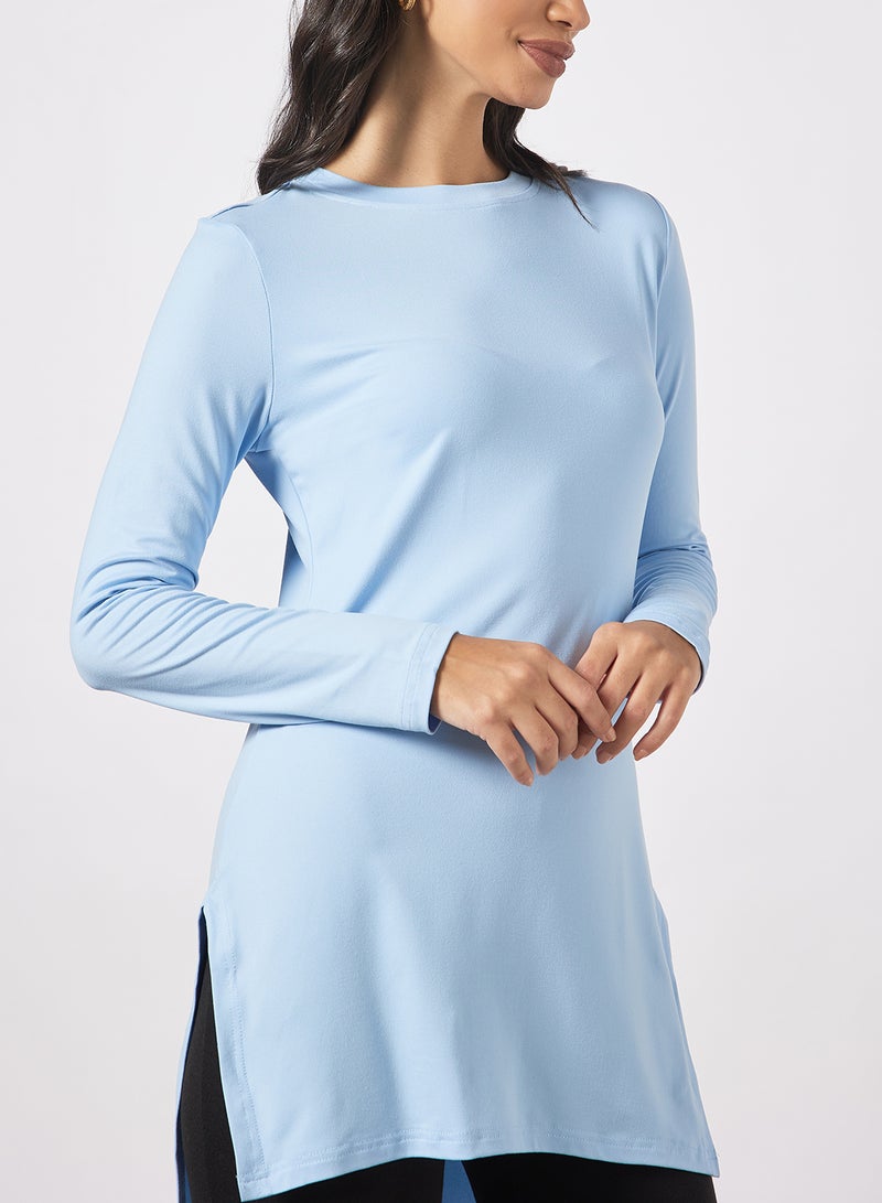 Aila - Women's Solid Design Casual Side Slit Top Blue - Image 1