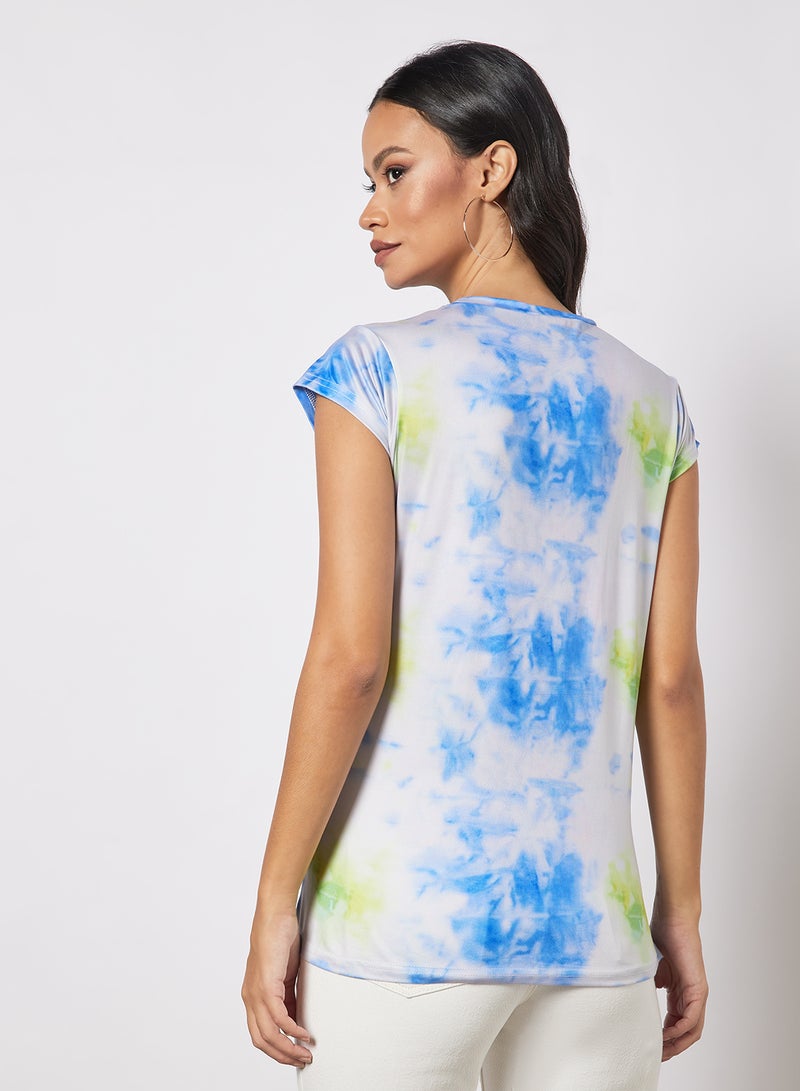 Aila Allover Print Design Casual Short Sleeve T-Shirt blue / green multicolor  - Image 2