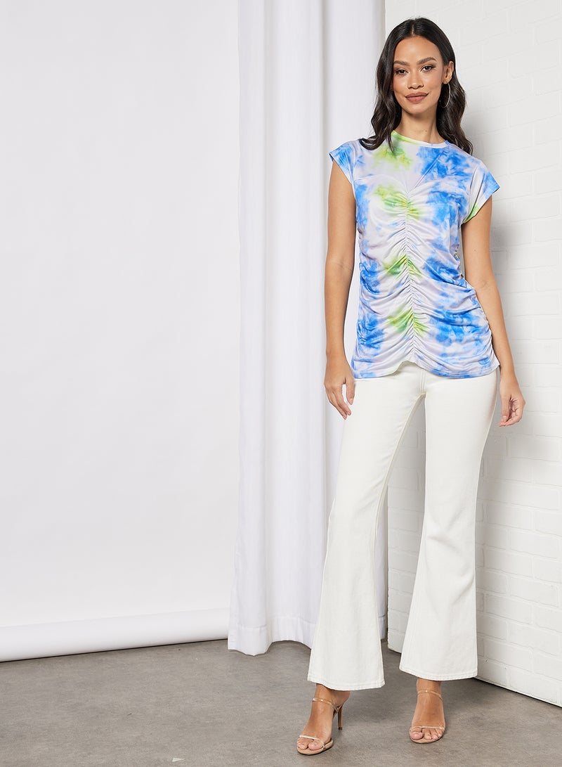 Aila Allover Print Design Casual Short Sleeve T-Shirt blue / green multicolor  - Image 4