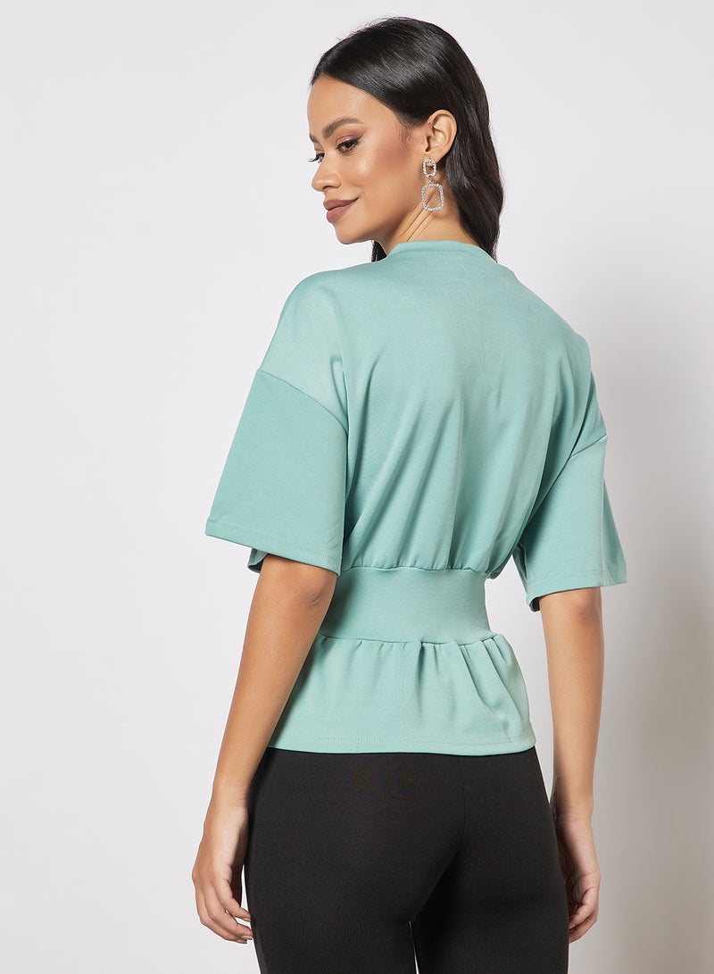 Aila Women's Solid Design Casual Strechable Waist Top Green - Image 2