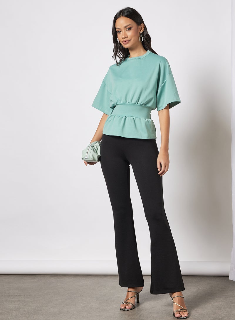 Aila Women's Solid Design Casual Strechable Waist Top Green - Image 4