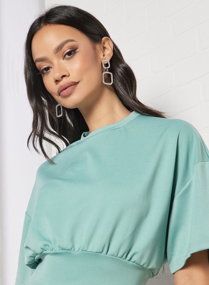Aila Women's Solid Design Casual Strechable Waist Top Green - Image 3
