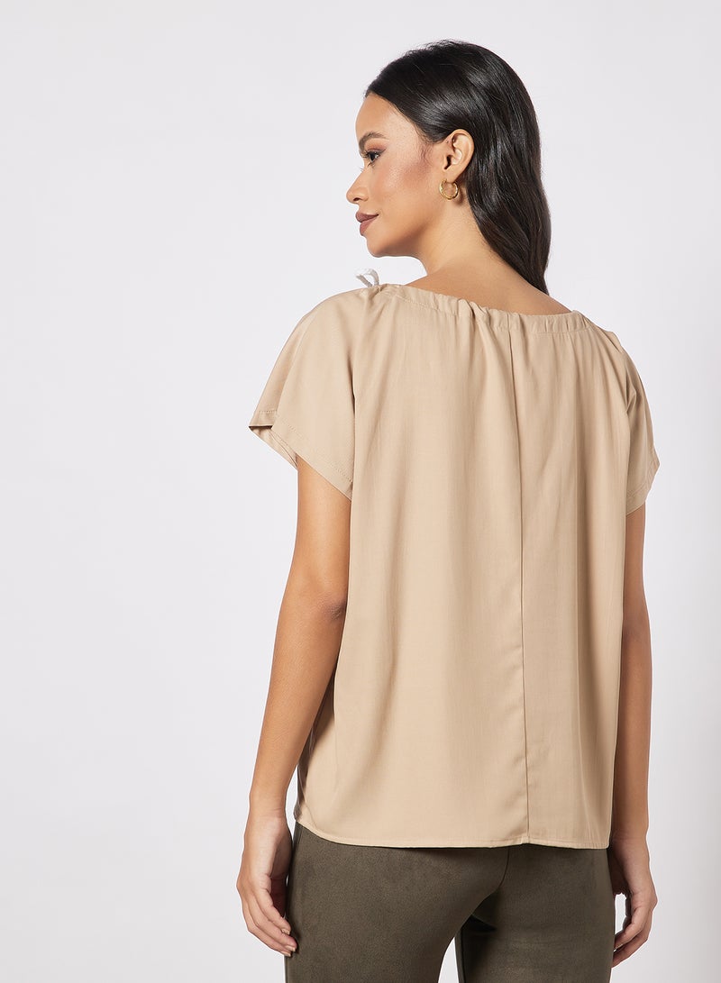 Aila Women's Solid Design Casual Short Sleeve Top Beige - Image 2
