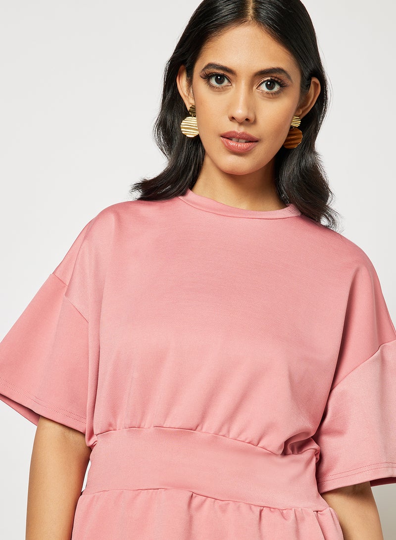 Aila Women's Solid Design Casual Strechable Waist Top Pink - Image 4