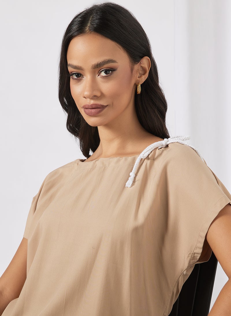 Aila Women's Solid Design Casual Short Sleeve Top Beige - Image 3