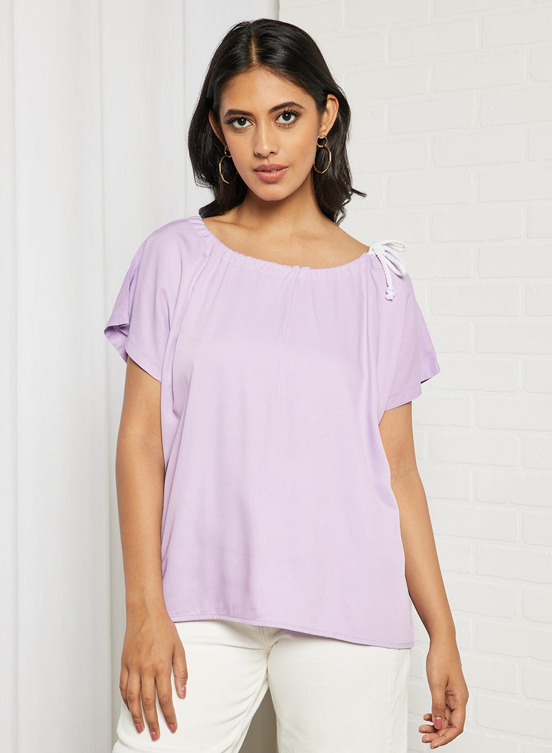 Aila Women's Solid Design Casual Short Sleeve Top Purple  - Image 1