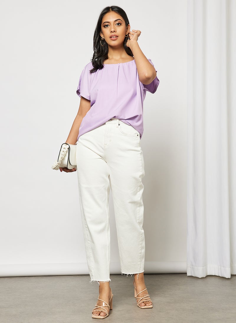 Aila Women's Solid Design Casual Short Sleeve Top Purple  - Image 3