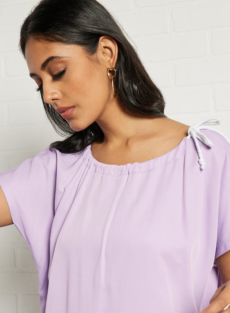 Aila Women's Solid Design Casual Short Sleeve Top Purple  - Image 4