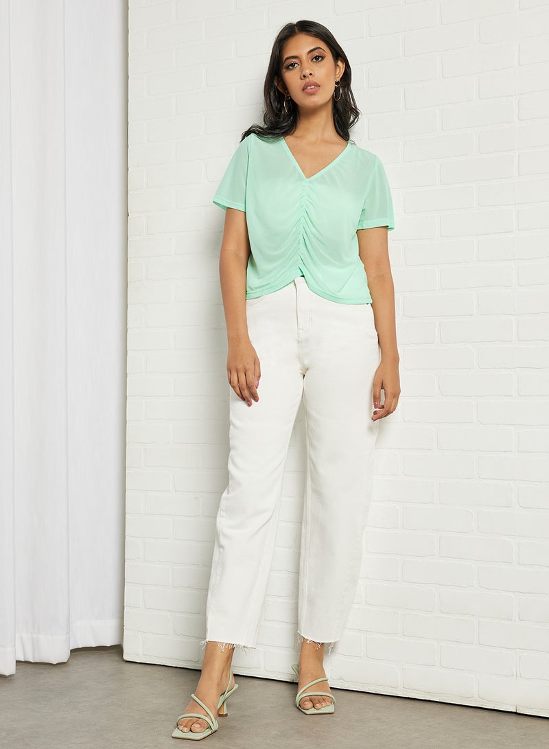 Aila - Women's V-neck Casual Short Sleeve Top Green - Image 1