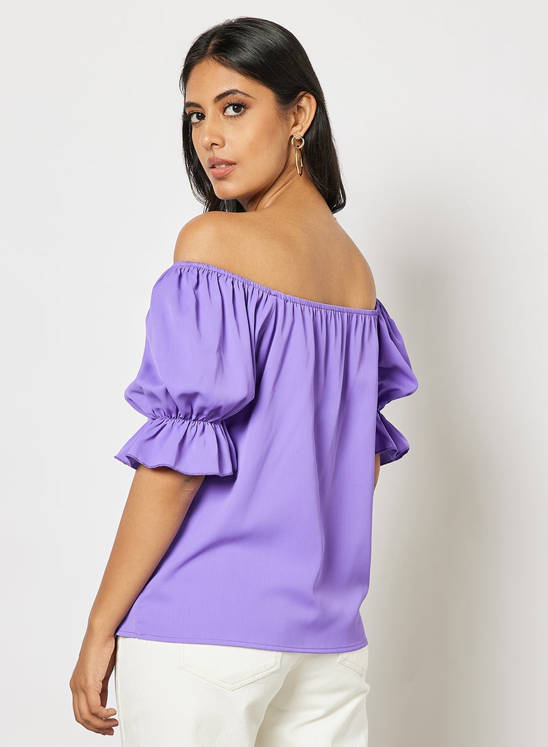 Aila Women's Solid Design Casual Puff Sleeve Top Purple  - Image 2