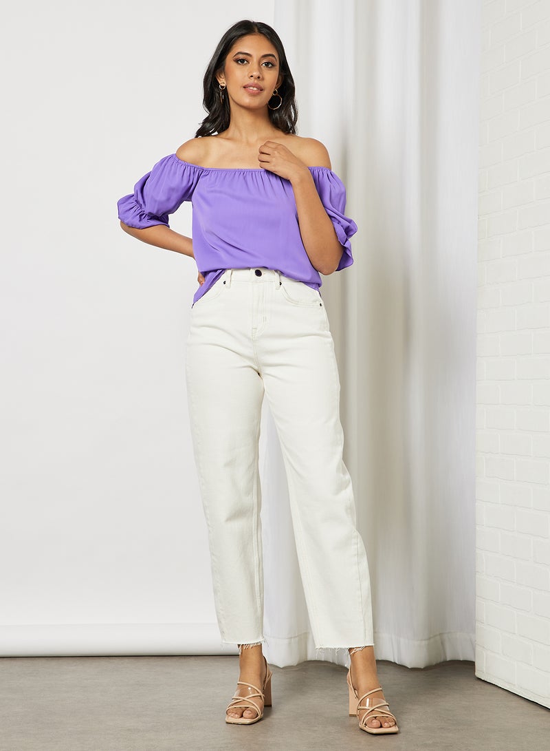Aila Women's Solid Design Casual Puff Sleeve Top Purple  - Image 3