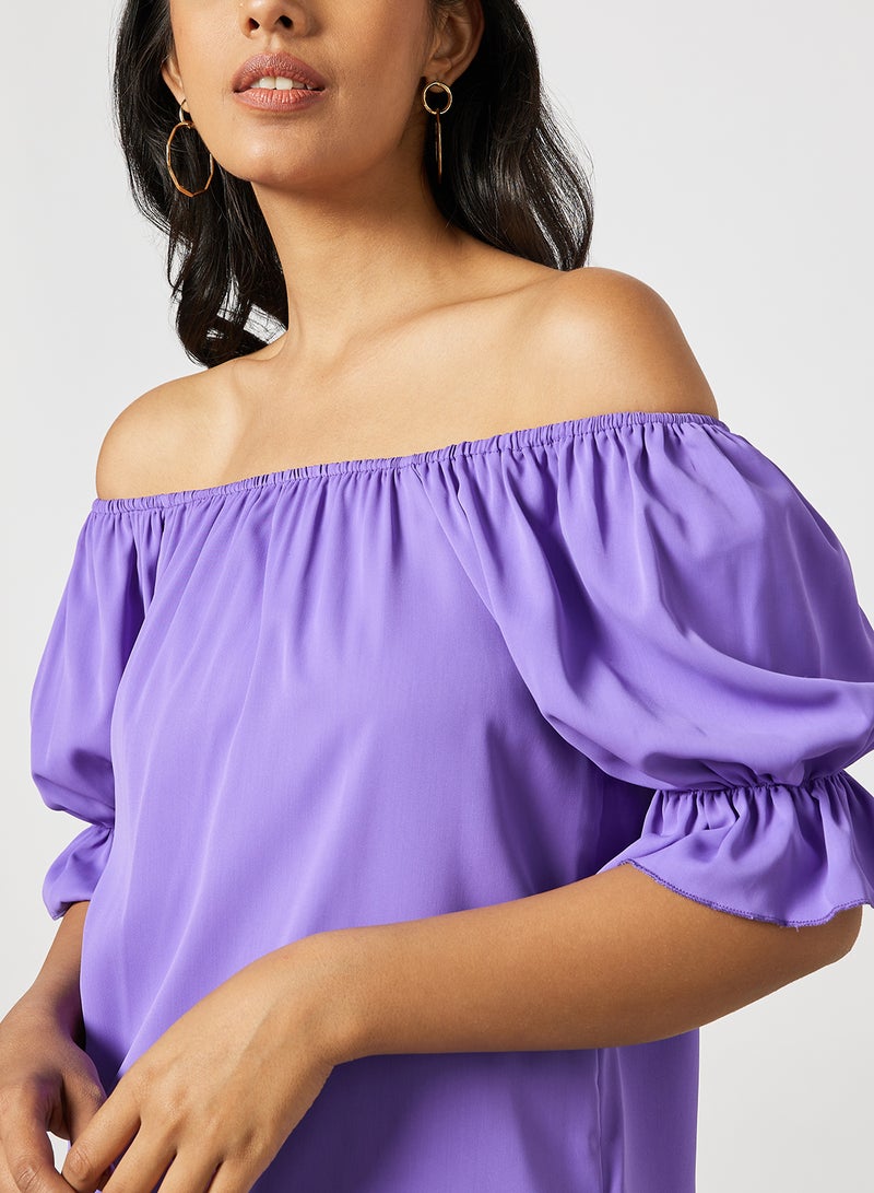 Aila Women's Solid Design Casual Puff Sleeve Top Purple  - Image 4