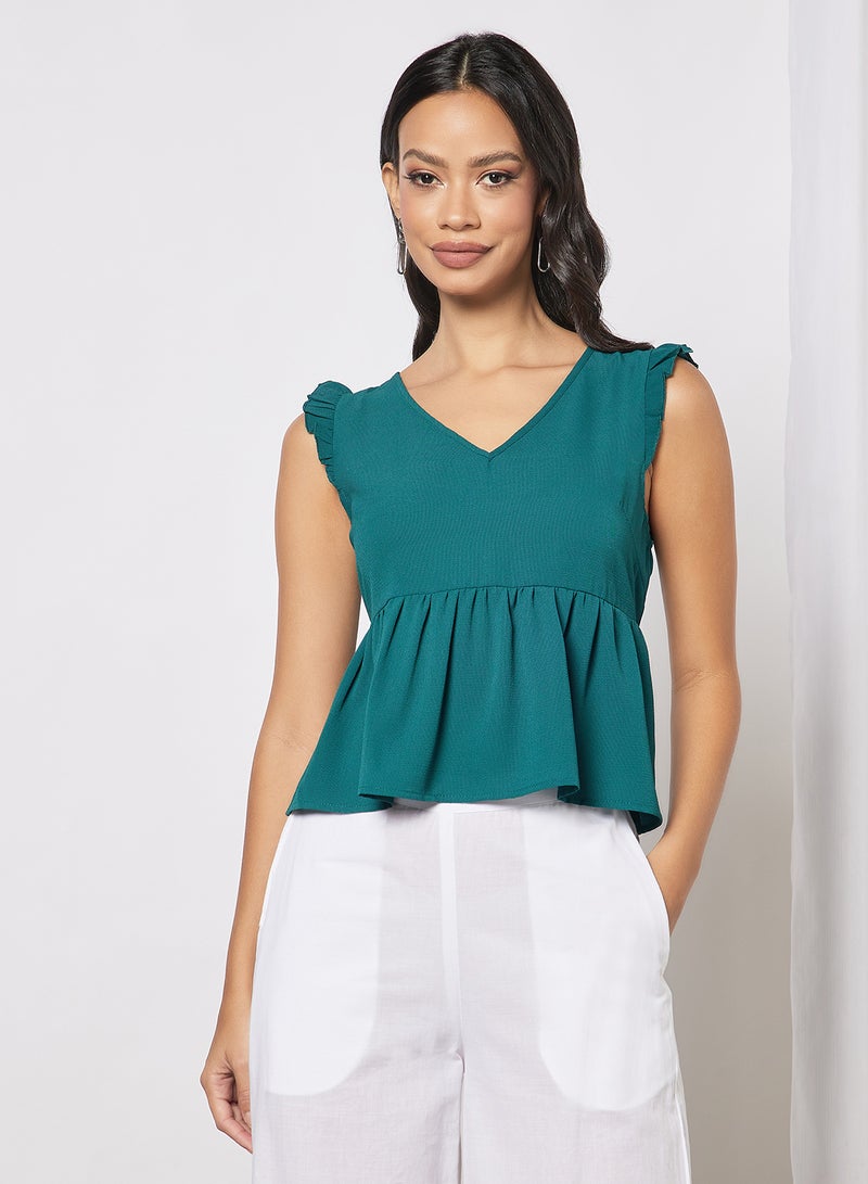 Aila Women's Plain Basic Design Casual V-neck Top Dark Green - Image 1
