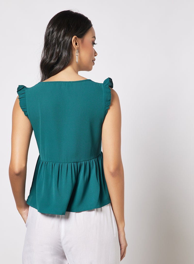 Aila Women's Plain Basic Design Casual V-neck Top Dark Green - Image 2