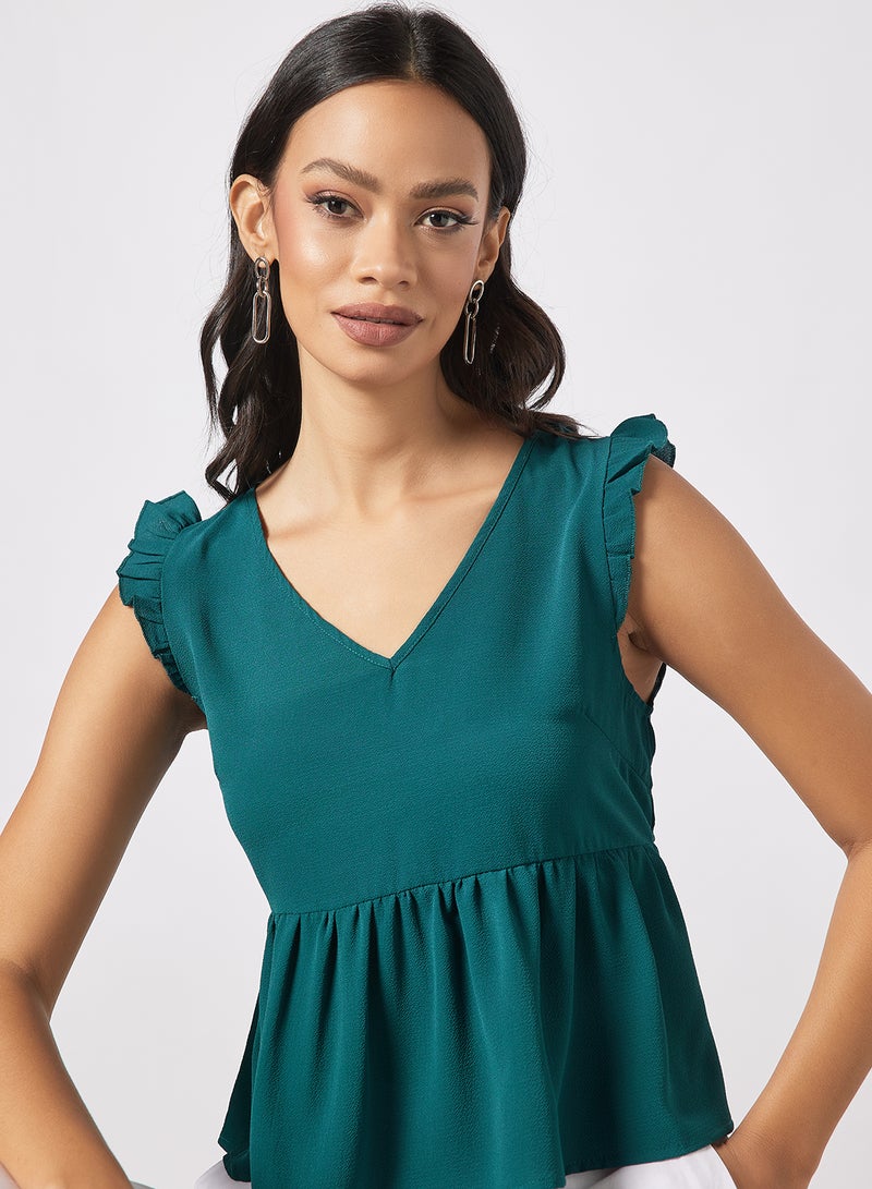 Aila Women's Plain Basic Design Casual V-neck Top Dark Green - Image 3