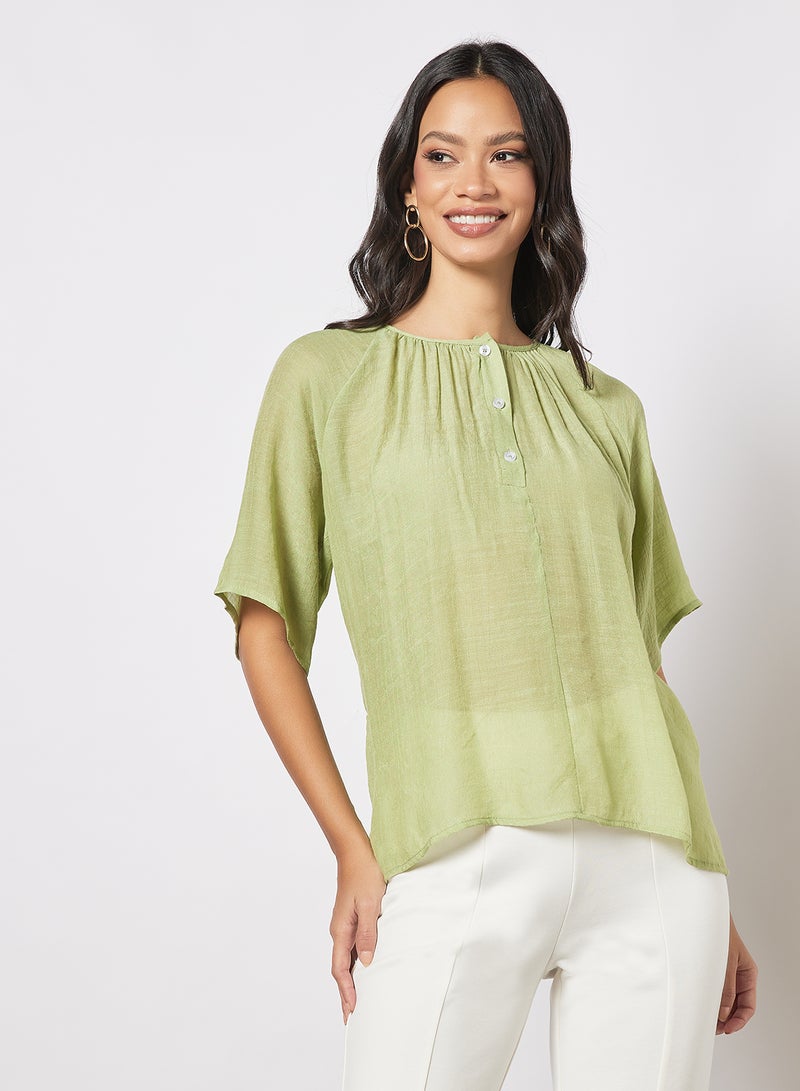 Aila Women's Casual Solid Design V-neck Half Sleeve Top Green  - Image 1