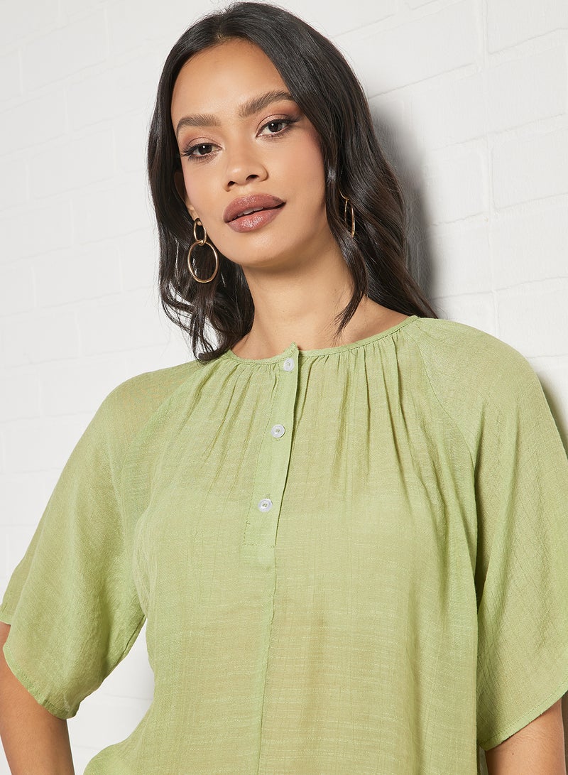 Aila Women's Casual Solid Design V-neck Half Sleeve Top Green  - Image 3