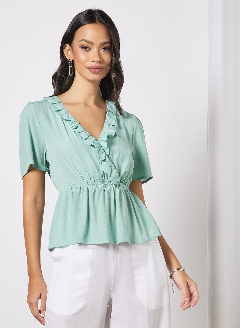 Aila Women's Casual Solid Design Falbala Front Top Mint  - Image 1