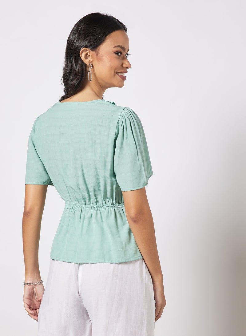 Aila Women's Casual Solid Design Falbala Front Top Mint  - Image 2