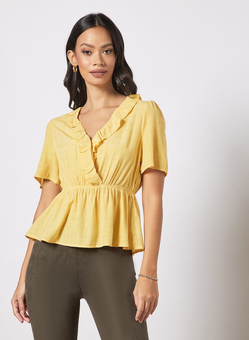 Aila Women's Casual Solid Design Falbala Front Top Yellow  - Image 1