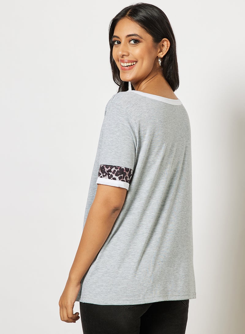Aila Women's Casual Solid Design Contrast Collar & Sleeve Hem Top Grey/Black  - Image 2