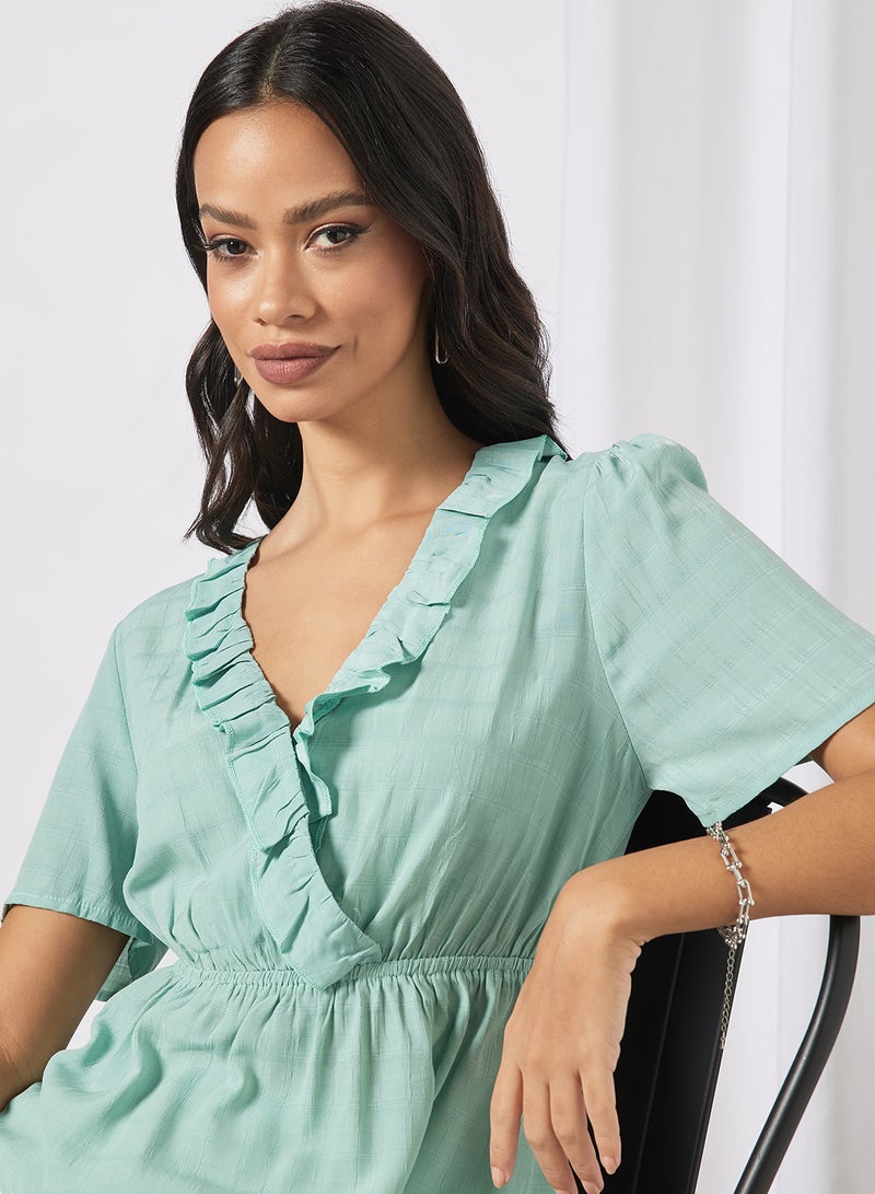 Aila Women's Casual Solid Design Falbala Front Top Mint  - Image 3