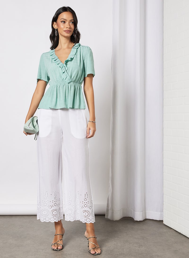 Aila Women's Casual Solid Design Falbala Front Top Mint  - Image 4