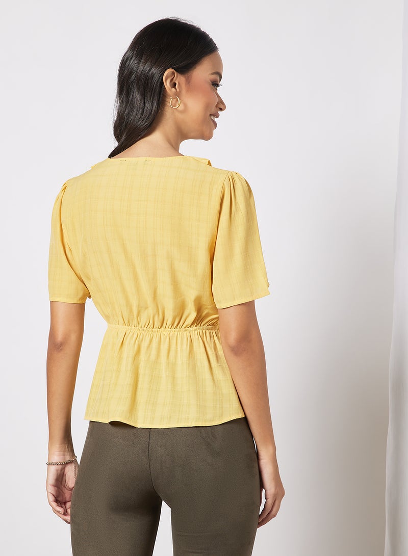 Aila Women's Casual Solid Design Falbala Front Top Yellow  - Image 2