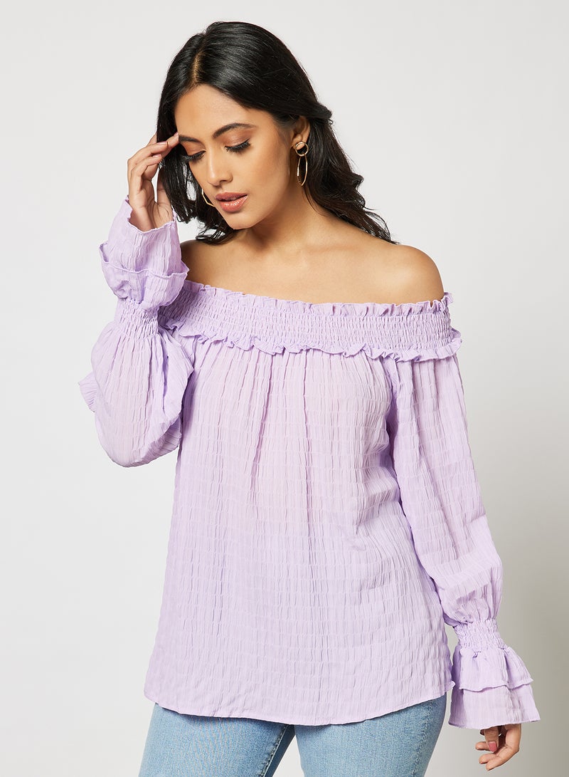 Aila Women's Casual Solid Design Cold Shoulder Blouse Purple - Image 1