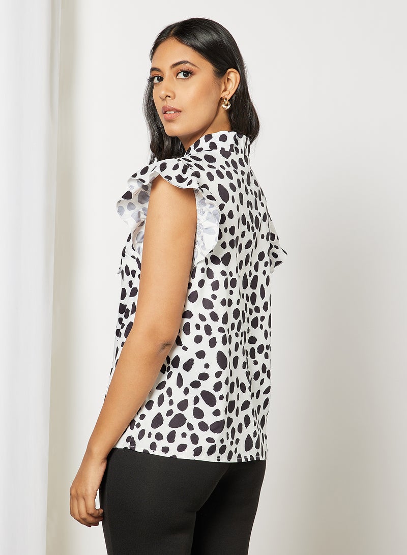 Aila Women's Casual Allover Print Design Cap Sleeve Top White/Black  - Image 2