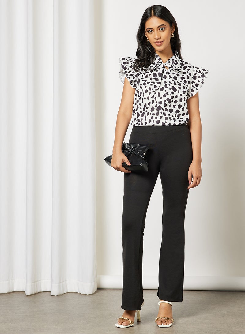 Aila Women's Casual Allover Print Design Cap Sleeve Top White/Black  - Image 3