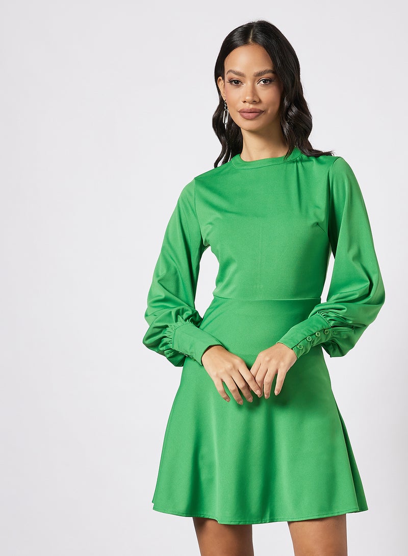 Aila Flounce Hem Puff Sleeve Casual Dress Green  - Image 1