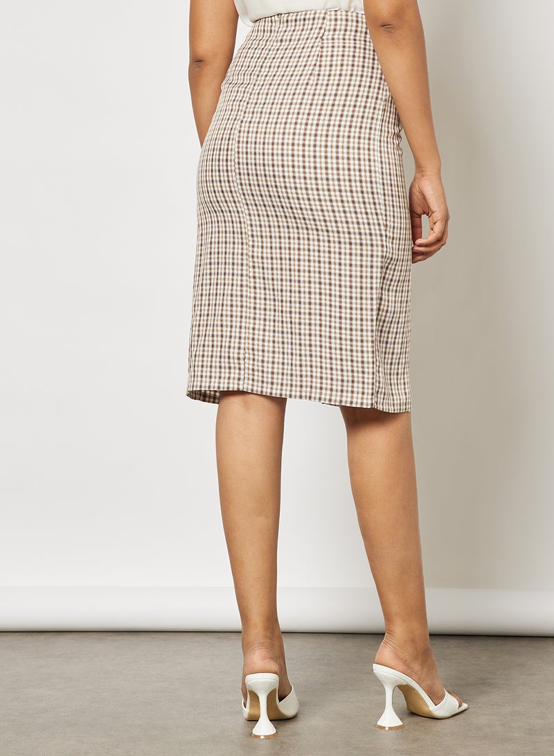 Aila Women Split Hem Plaid Skirt Brown  - Image 2